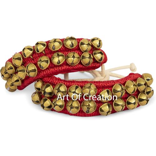Art of Creation Kathak Dancing Ghungroo Bells 2 Line Classical Dancers Anklet Musical Instrument Bharatnatayam Indian Traditional 40 Bell Red Padded