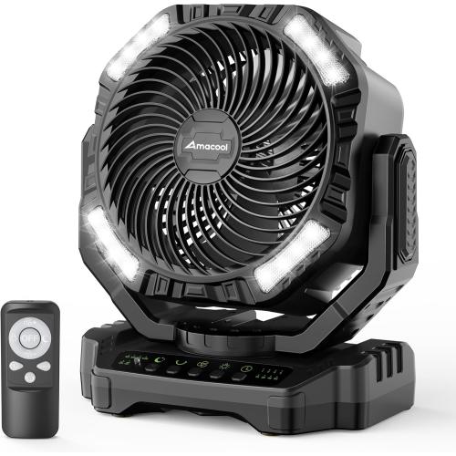 40000mAh Rechargeable Camping Fan, Battery Operated Fan with Light & Remote, 12 Portable Outdoor Fan, Auto Oscillating Battery Powered Floor Fan for Tent RV Car Travel Jobsite Hurricane Power Outages
