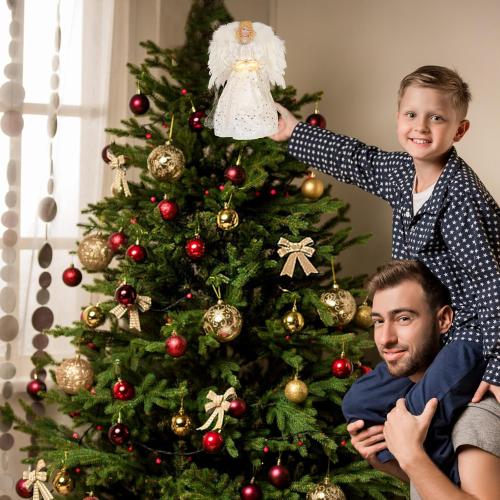 Angel Christmas Tree Topper, 12.6 White Angel Treetopper, 10-Light Angel Tree Topper with Wings, Indoor Christmas Decors, Xmas Home Ornaments (White)