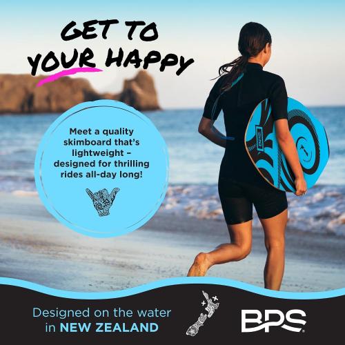 BPS New Zealand ‘Koru’ Skimboard with Colored EVA Grip Pad and High Gloss Clear Coat Wooden Skim Boards for Kids and Adults | Choose from 3 Sizes and Traction Pad Color