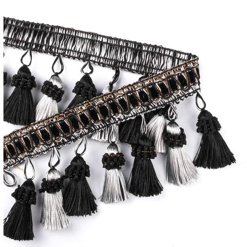 Fenghuangwu 6.5 Yard Handmade Tassel Fringe Trim, 8Cm/3.15Inch Diameter Hand Knitting Tassel Fringing Trimmings for DIY, Decor,Curtain Tablecloth Home Decoration-Black