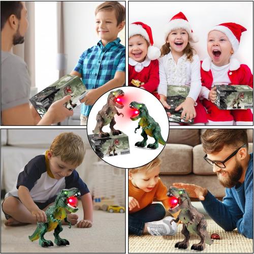 2 Pack Dinosaur Toys, Electric Walking Dinosaurs Toys for Kids 3-5 5-7 with LED Lights & Sounds & Roaring, Robot Dinosaur Figures for Boys Girls Party Favors & Birthday Gifts
