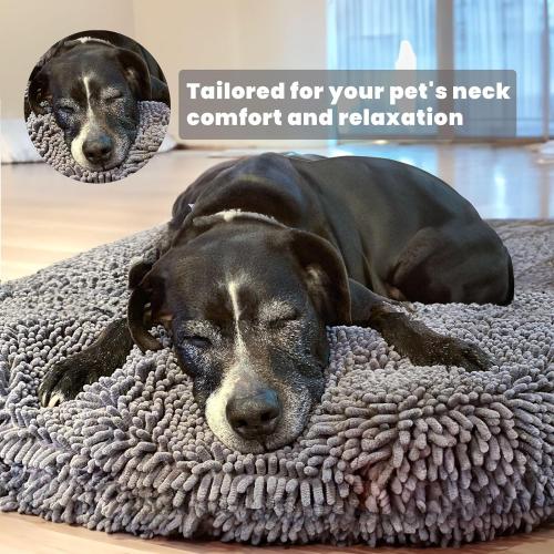 Muddy Mat® Cloud K-9 Dog Beds for Large Dogs & Cats, Soft & Relaxing Round Dog Bed, Chenille Material, Removable Cover, Washable & Dryer Safe – Grey Large (40x40)