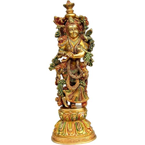 Size 21 eSplanade - Brass Radha Krishna Idol Statue Sculpture - Big Size (21) (Radha Coloured)