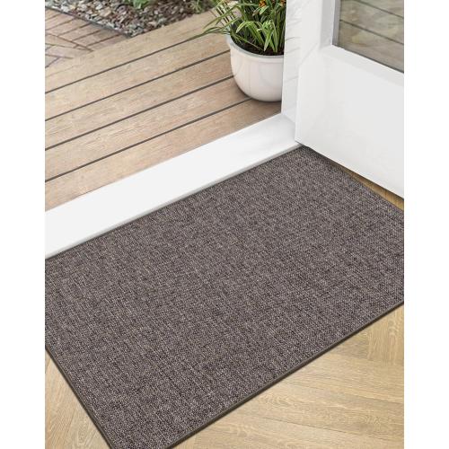 LUMI Ultra Thin Door Mat for Entryway, Low Profile Non Slip Rubber Backing Indoor Doormat, Easy Clean Welcome Entrance Mat for Inside House, Patio,Brown 20x32