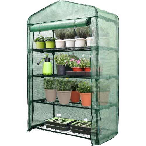 Worth Garden 50% Extra Wide Mini Greenhouse 4 Tier Portable Plant Green House 40in Wide -Sturdy Gardening Shelves with PE Cover & Roll-Up Zipper Door - Indoor & Outdoor Use - 19″W. x 40″L. x63″H.