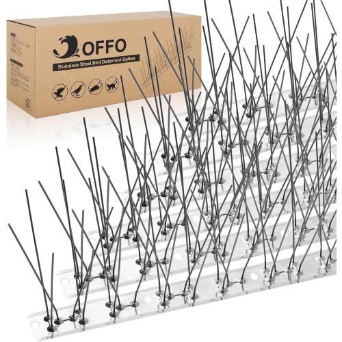 OFFO Bird Spikes Pre-Assembled for Pigeons Birds, Cover 10 Feet Durable Bird Spikes with Stainless Steel for Fence Roof Mailbox Window
