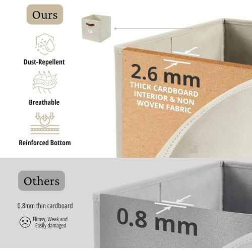 DECOMOMO Storage Bins, Cube Storage Bin with Labels, Fabric Storage Cubes for Shelves (10.5 x 11 / 6pcs, Beige)