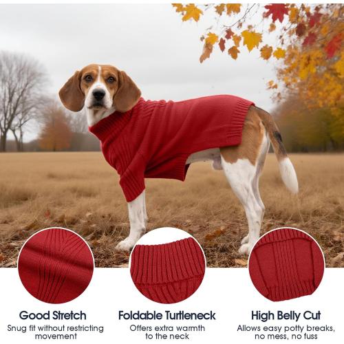 IECOii Extra Large Dog Sweater 4XL,Thermal Warm Dog Sweaters for Giant Breed Dogs,Turtleneck Knitted Knitwear for Pet Winter,Stretchy&Easy On Doggy Sweatshirt for Doberman,Great Dane(Red,XXXXL)