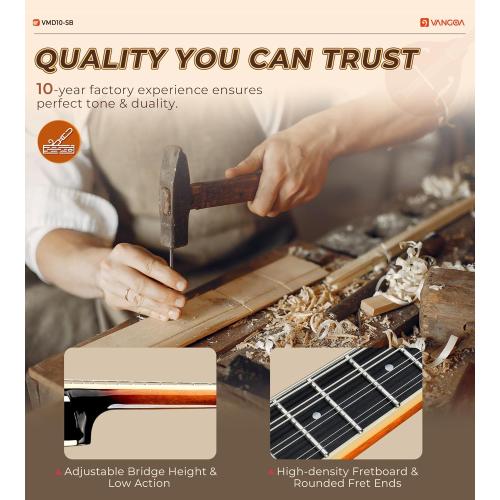 Vangoa Mandolin Musical Instrument A Style, Acoustic Mandolin Instrument Kit Italian 8 String for Professional Beginners Adults Teens Youth Kids, Sunburst, Glossy