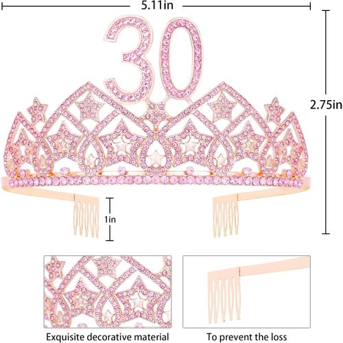 HnoonZ 30th Birthday Gifts for Her,30th Birthday Gifts for Women,30th Birthday Sash,30th Birthday Crown,30th Birthday Tiara,30th Birthday Sash And Crown,30 Crown,30 Year Old Birthday Gifts for Women