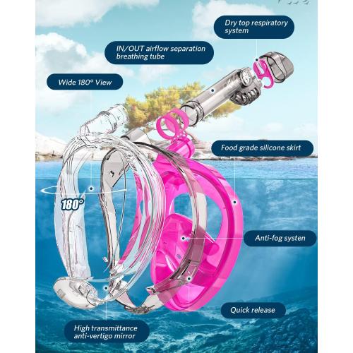 Full Face Snorkel Mask for Adults, Snorkeling Gear with Camera Mount, 180 Degree Panoramic View Snorkel Set Anti-Fog Anti-Leak