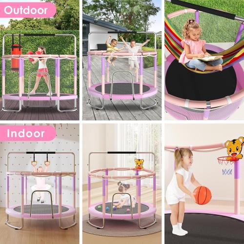 Trampoline for Kids, Upgrade Full Anti-Rust 440lbsToddler Trampoline with Net,Upgraded Ring Legs with Adjustable Gymnastics Bar&Toys, Gifts for Ages 1-8 Boys&Girls