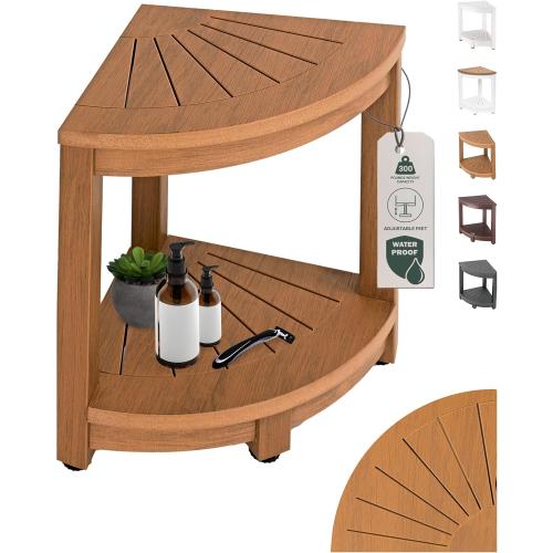 Rohkex Waterproof Corner Shower Stool - Brown Waterproof Shower Bench for Shaving Legs & to Sit On - Easily Assembled Corner Bench & Shelf - Restroom Organizer - Bathroom Stool