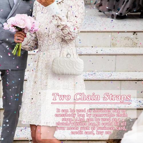 Aovtero Pearl Clutch Bag Bride Purse Women Wedding Prom Evening Bags Full Beaded Handbag with Chain