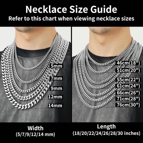 ChainsHouse Stainless Steel Mens Cuban Link Chain, Black/ 18K Gold Plated Miami Cuban Chain Necklace, 5mm/7mm/9mm/12mm/14mm Width, No Tarnish& Durable Hip Hop Mens Jewelry, 18-30, Send Gift Box