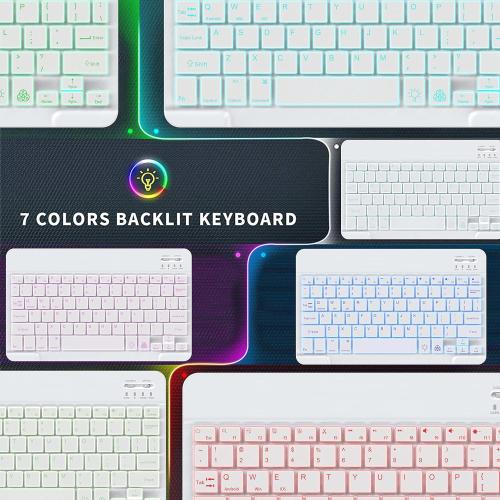 Backlit Bluetooth Keyboard Small Portable Wireless Keyboard Rechargeable Illuminated for Android Samsung Tablet Cell Phone Smartphone iPad A16 11th 10th Generation iPad Pro Air Mini iPhone (White)