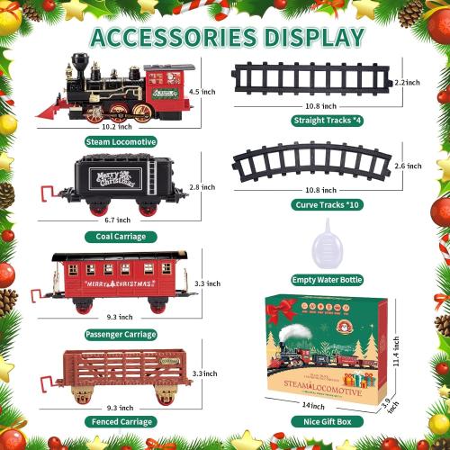 Christmas Train Sets for Around The Tree,Kids Train Set Steam Trains for Boys Girls,Sounds & Lights, for Kids 4 5 6 7 8   Years Party Favors Party Decorations