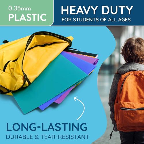 Blue Summit Supplies 6 Pack Multicolor Two Pocket Plastic Folders with Pockets, Heavy Duty Colored 2 Pocket Plastic Folders for School, and Business Card Slot, Home, and Work