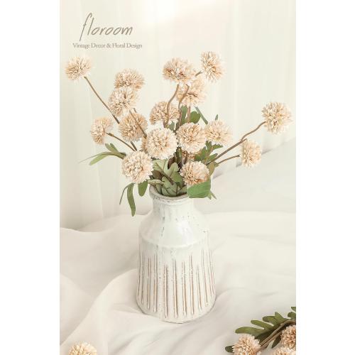 Floroom 6pcs Beige Faux Silk Mums Artificial Flowers, Bulk Fake Small Mini Chrysanthemums with Stems for DIY Champagne Wedding Centerpieces Floral Arrangements Vase Fillers Home Decorations