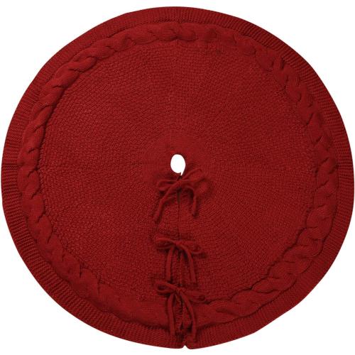 Sattiyrch Christmas Tree Skirt, 36 inches Luxury Cable Knit Knitted Thick Rustic Xmas Holiday Decoration, Burgundy (36in)