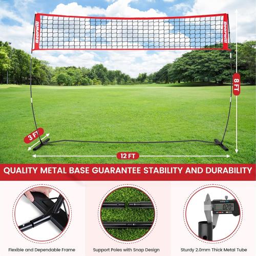Volleyball Net, 12FT/20FT Portable Volleyball Net for Backyard | Freestanding Volley Ball Set, Height Adjustable with Carry Bag, Training Equipment for Indoor Outdoor Hitting Serving Drill