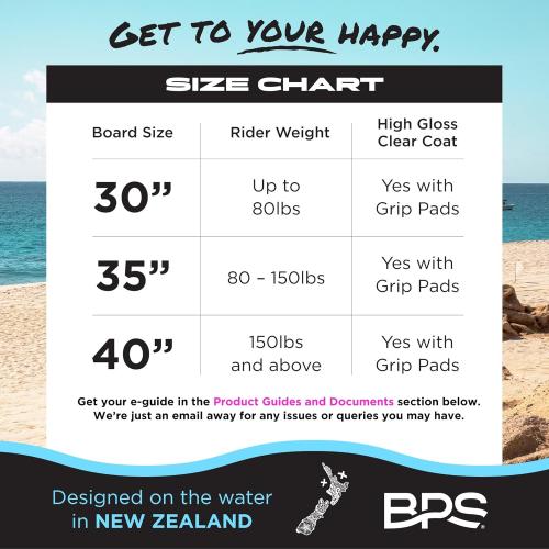 BPS New Zealand ‘Gator’ Skimboard with Colored EVA Grip Pad and High Gloss Clear Coat Wooden Skim Boards for Kids and Adults | Choose from 3 Sizes and Traction Pad Color