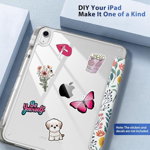 TiMOVO Case for iPad (A16) 11th Generation 11 Inch 2025, iPad 10th Generation Case 10.9 Inch 2022 with Pencil Holder,Slim Protective Cover with Clear Back Shell,Auto Wake/Sleep, Flowers