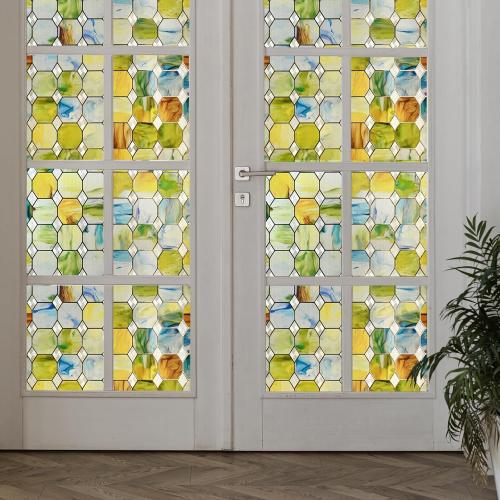 3D Stained Glass Window Film, Decorative Window Privacy Film for Bathroom,Front Door,Home, Sun Blocking Heat Control,Static Cling, Eternal Prism 23.6inch x 35.4inch