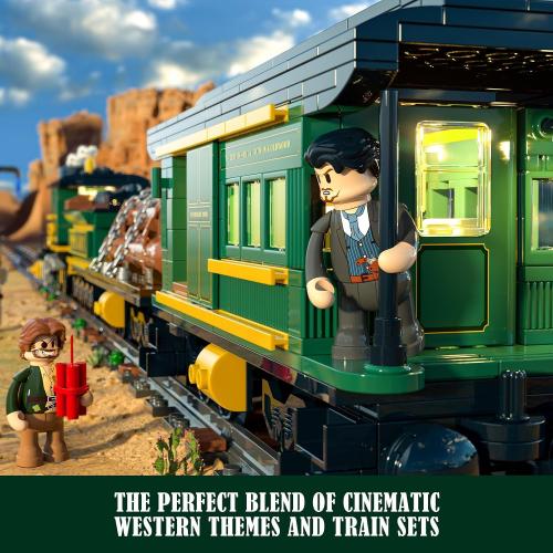 Funwhole Wild West Freight Train Lighting Building-Bricks Set - Classic 4-4-0 Locomotive Model 1524 Pcs Ideas Kit for Adult and Teens