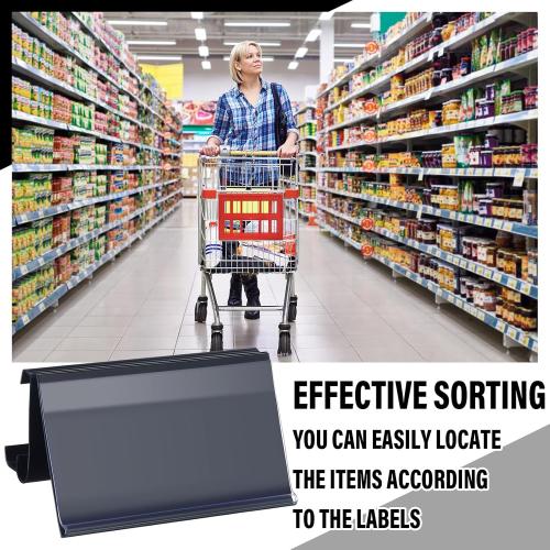 Kathfly 100 Pcs Wire Shelf Label Holders Compatible with Metro 1-1/4in Shelves, Plastic Wire Rack Label Holder 3 l x 1.25 H Price Tag Shelf Clips On, Black