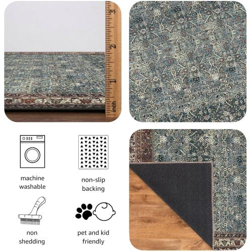 Keen Home Design 30x144 Rug - Machine Washable Runner with Non-Slip Backing, Ideal for Hallway, Entryway, Kitchen, Laundry Room - Vintage, Easy Clean, Durable, Low Pile Rug - (2'6 x 12')