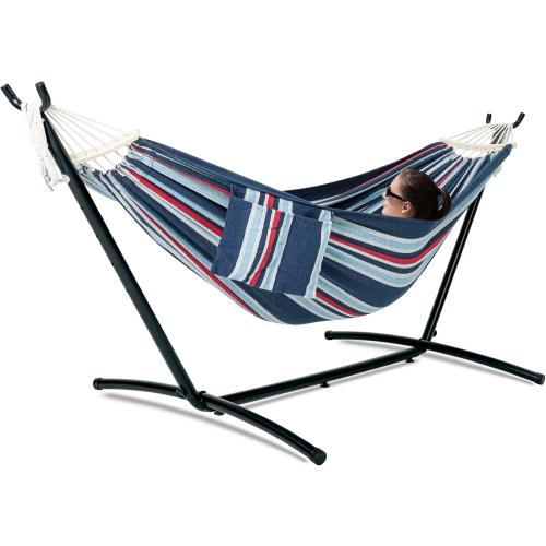 GAFETE Double Hammock with Stand for Outside, Upgraded Spreader Bar, Heavy Duty Space Saving Steel Stand 2 Person, Convenient Pockets, Easy Assembly, 600lbs Weight Capacity, Indoor & Outdoor (Night)‼️light dirt and good condition‼️