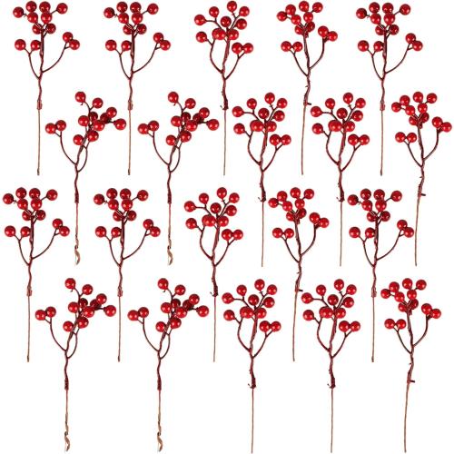 Fangoo 20 Pack 7 Inch Artificial Red Berry Picks for Christmas Tree Burgundy Red Berries Stems Holly Berry Branches Ornaments Wreath Crafts Wedding Holiday Season Winter Home Decor