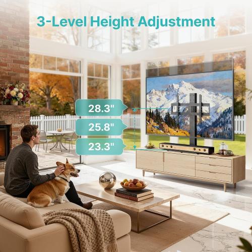 Pegzone Universal TV Stand with Power Outlet for 43-90'' TVs, Holds 154 lbs | Full-coverage Steel Column, for VESA 100x100mm to 600x400mm, Flexible Height & Angle, Tempered Glass Base, Cable Management