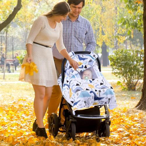 THE KENKYO Car Seat Covers for Babies, Baby Car Seat Cover for Girls Boys, Kick-Proof Newborn Carrier Canopy with Breathable Mesh Peep Window, Windproof Stroller Cover for All Seasons