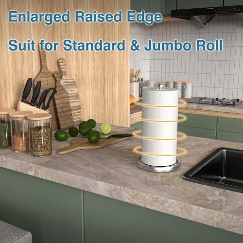 Paper Towel Holder Countertop, One-Handed Tear, Stainless Steel, Weighted Base, Silver, Paper Towel Roll Holder Stand with Ratchet Mechanism for Kitchen Bathroom Farmhouse Essentials Decor Accessories