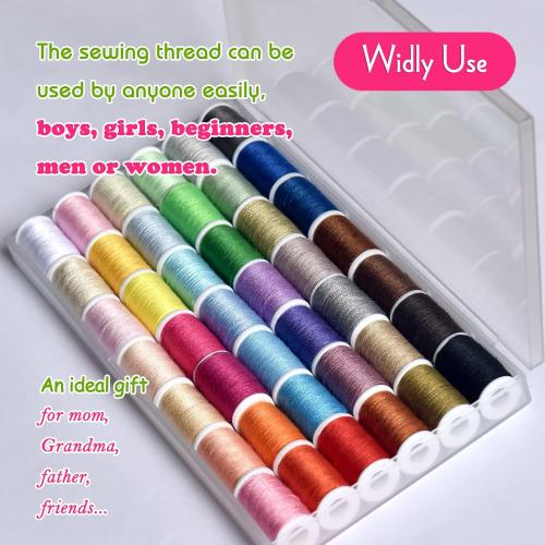 All Purpose Sewing Thread Set - 42 Assorted Rainbow Color Series and White Black Handy Polyester Thread Kit Includes 9 Hand Needles, 2 Needle Threaders, Suitable for Hand and Machine Sewing