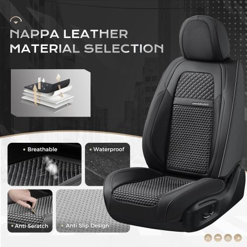 Coverado Car Seat Covers Full Set, Nappa Leather Black Seat Covers for Cars, Waterproof Car Seat Protector, Front and Back Seats Universal Fit for Most Vehicles
