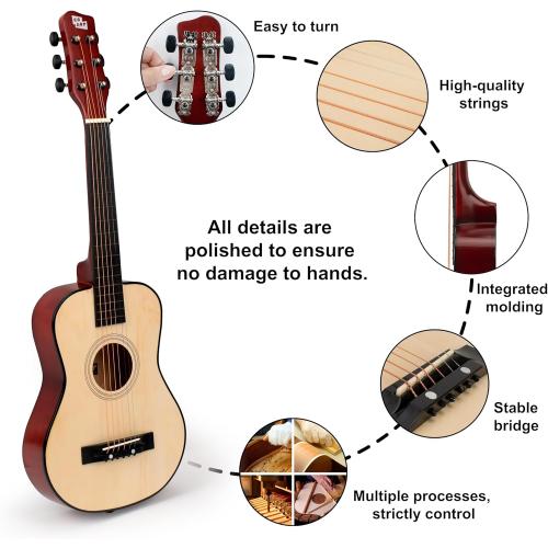 30 Wooden Acoustic Guitar for Kids/Boys/Girls/Beginners/Guitar for age 3-5 5-9 Natural