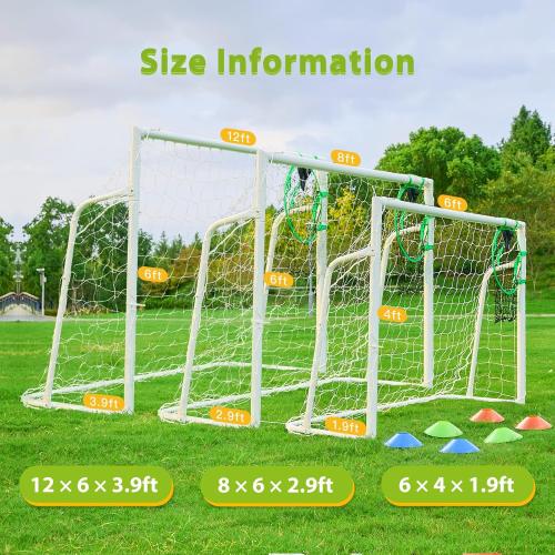 Soccer Goal 12×6, 8×6 and 6×4 FT Soccer Goals for Backyard, 2Diameter Steel Soccer Goal for Kids and Adults Large soccer goal Powder Coated Galvanized Steel Post With Soccer Target Net for Training