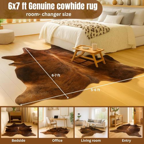 Color Dark Brindle rodeo Genuine Cowhide Rug: Real Animal Print Rug for Western Home Decor & Rustic Cow Rugs for Living Room - Hand-Picked Western Rugs, 6x7ft - Unique Country Style Hide Decor - Dark Brindle