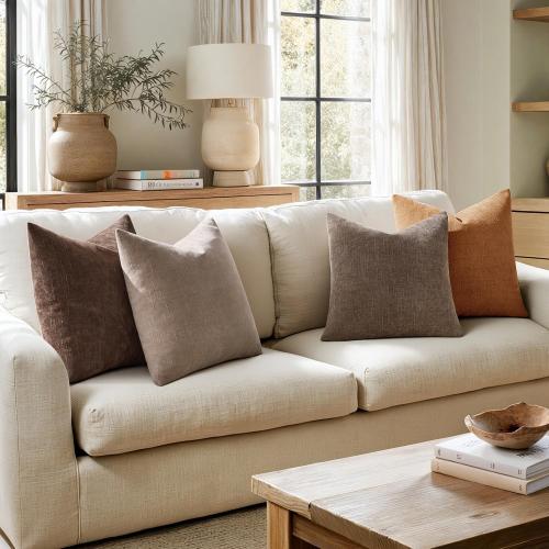 ANRODUO Pack of 2 Decorative Textured Throw Pillow Covers Soft Taupe Grey Euro Accent Solid Chenille Cushion Cover Cozy Farmhouse Pillow Case for Couch Sofa Bedroom Living Room Home Decor 24x24 Inch