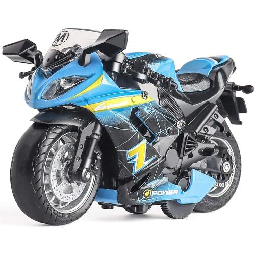Toy Motorcycle - Pull Back Toy Car with Sound and Light Toy,Toy Motorcycles for Boys,Toys for 3-9 Year Old Boys (Blue)