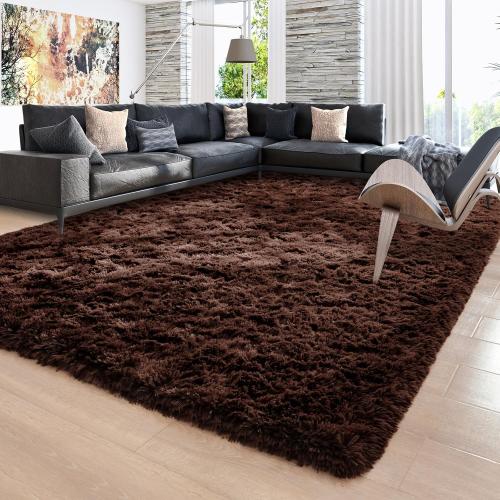 Area Rug Brown Large Living Room Fluffy Carpet for Bedroom Dorm, Non-Slip High Pile, Coffee Modern Big Shag Rug for Classroom Kids Playroom Nursery Home Office Decor
