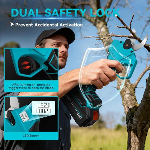4-in-1 Pole Saw & Electric Pruning Shears, 6 Inch Mini Chainsaw for Tree Trimming, Cordless Pruning Shears with 9.5ft Max Extension Pole, 2 x 4.0Ah Battery Powered Pole Saw Pruner for Garden (Blue)