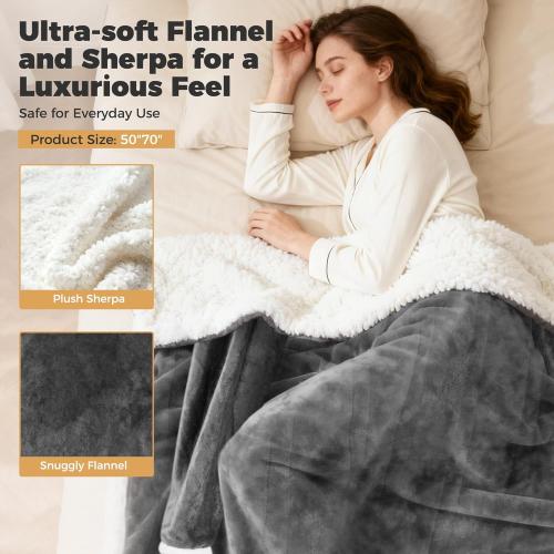 Heated Wearable Blanket with Sleeves & Foot Pocket – Electric Sherpa Blanket 50 * 70, 8 Heat Levels & 6 Timer Settings (1–12 Hours), Cozy Flannel Heated Throw Blanket for Home, Sofa & Bed Use,Grey