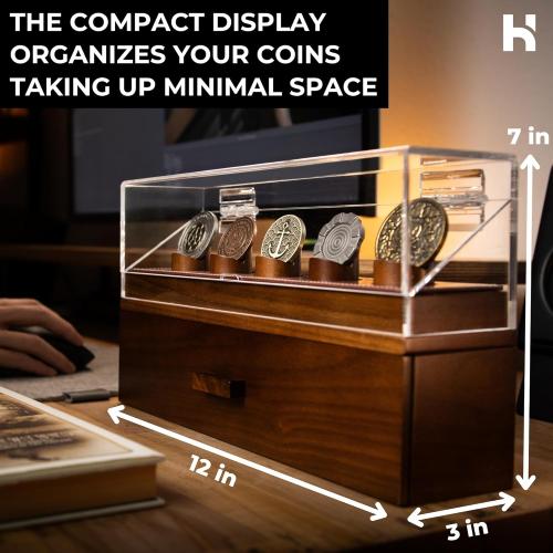 Holme & Hadfield Premium Challenge Coin Display Case for up to 30 Coins – Beautiful 360° Views – Large Handcrafted Military Coin Display Case – Birthday Gift – Luxury Built to Last