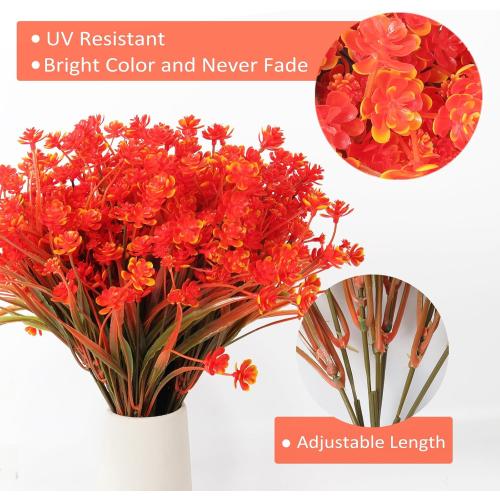 RECUTMS 12 Bundles Artificial Plastic Flowers for Outdoors UV Protected Artificial Fake Flowers Bulk For Fake Plastic Plants Bulk Indoor Outdoor Greenery Used For Party Home Garden Decoration (Autumn)