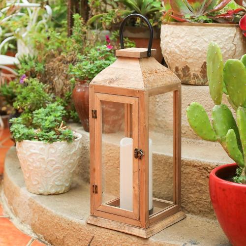 Bdor Large 22.5 Inch Decorative Lanterns with Flameless Pillar Candles, IP65 Waterproof Wooden Lantern for Home Decor, Indoor Outdoor, Front Porch, Garden, Farmhouse, Wedding Use
